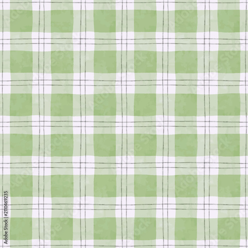 Sage green watercolor checkered repeat pattern, seamless rustic fabric background for surface design
