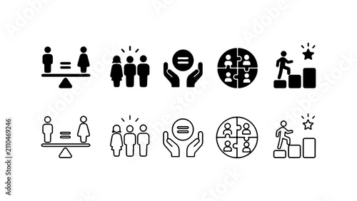 Obraz na płótnie Diversity and Equality Icon Set in Silhouette and Outline Vector Style