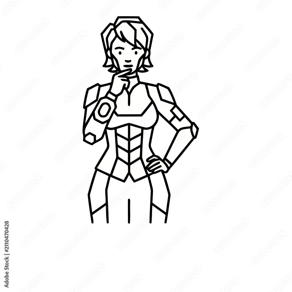 Obraz premium Woman in futuristic outfit with hand on chin