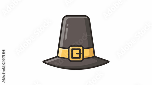 Classic Thanksgiving Pilgrim Hat Line Art Icon