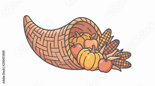 Thanksgiving Cornucopia Harvest Horn Line Art Icon