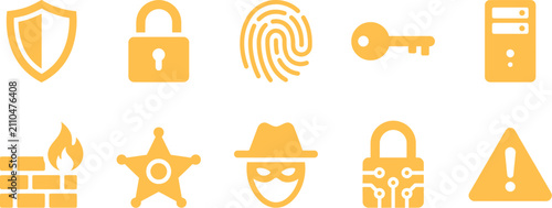 Cybersecurity and digital data protection icons isolate with security cybersecurity protection encryption fingerprint password internet firewall authentication biometric identity isolate