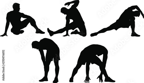 Stretching Exercise Silhouette Collection with Warm Up and Flexibility Training Vector Illustration Set