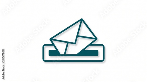 Minimalist teal line icon depicting an envelope entering a mailbox slot on a plain light background, perfect for email marketing visual, contact page design and digital communication campaign