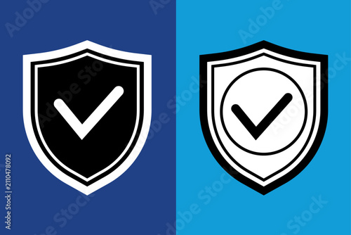Shield with a checkmark in the middle Protection icon concept, security shields isolated, Shield icon