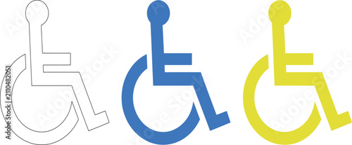 Wheelchair accessibility symbol set in black white blue yellow vector