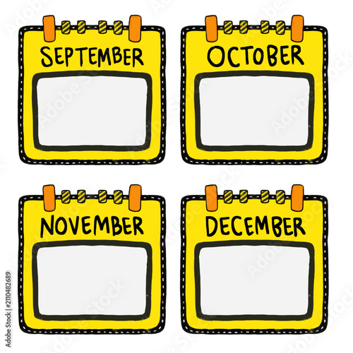 Cute set of blank empty template yellow orange construction site birthday date months september october november december year calendar clipart