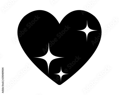 Love heart of symbol. Black heart icon design with sparkle. isolated on white background