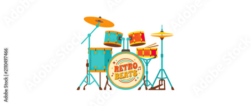 Cuadro en lienzo Vintage Drum Kit with Retro Beats Logo