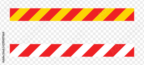 Red and yellow warning tape and red and white hazard caution stripe tape set Vector