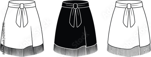 Fotografía Set of three simple hand drawn illustrations of female skirts with fringe detail