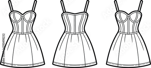 Quadro su tela Technical fashion sketch of a sleeveless summer dress with sweetheart neckline a