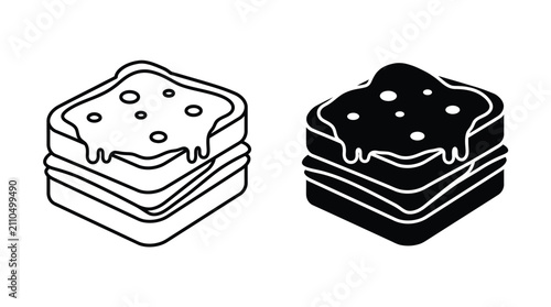 Minimalist layered sandwich icons with melted cheese in outline and solid styles