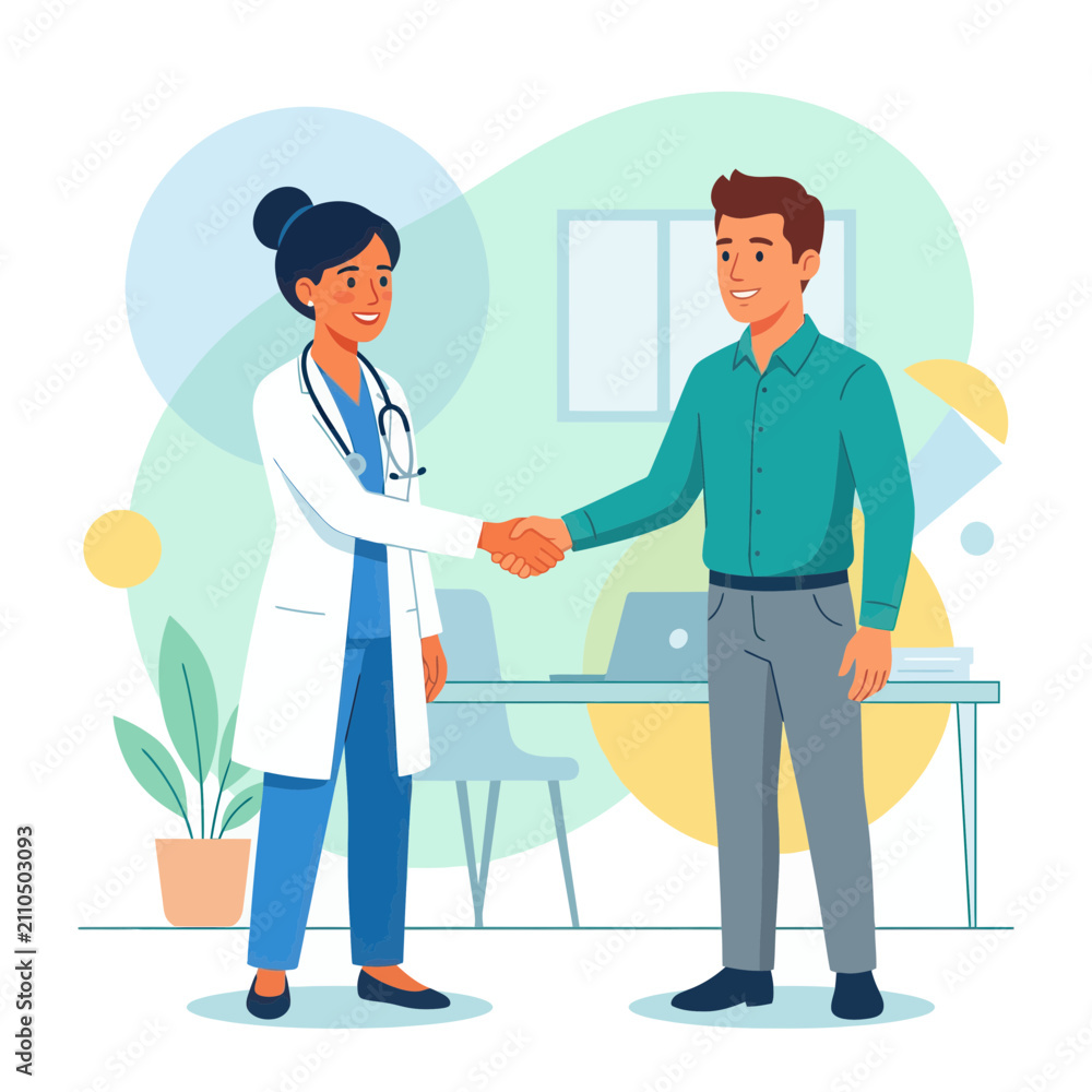 Fototapeta premium Doctor Shaking Hands With Patient In Modern Medical Office