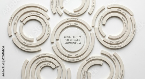 Arrangement of Ceramic Arcs with 'Open Loops' and 'Close Loops to Create Momentum' Text
