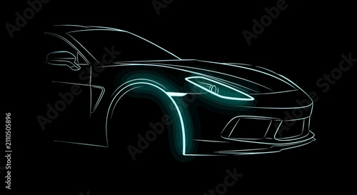 Modern sports car silhouette with glowing elements on black background