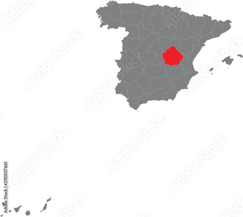 Map of spain with cuenca province highlighted in red illustration