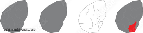 Fotografie Set of abstract grey stone pebble shapes with one red highlighted section illust
