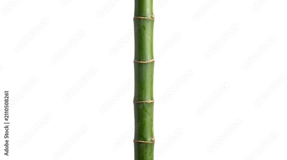 Fototapeta premium Single Vertical Green Bamboo Stalk with Nodes Isolated on White Background