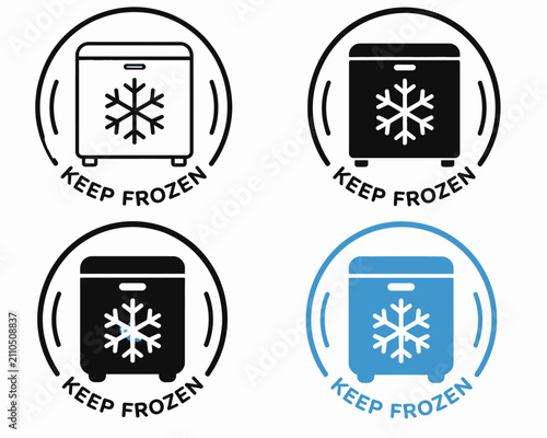A versatile set of 'Keep Frozen' graphic icons, featuring a refrigerator and snowflake symbol, crucial for clear communication on food packaging and cold storage labels