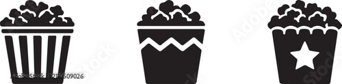 Fotografie Popcorn icon set for cinema, movie snacks, entertainment and food vector collection
