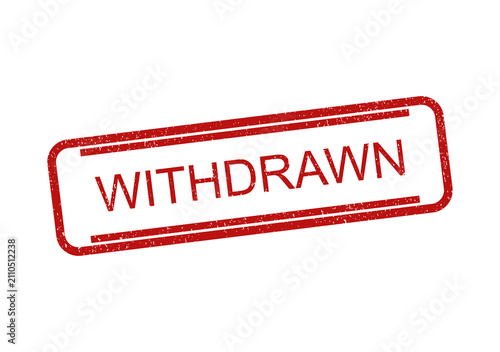 Red grunge rubber stamp with the word withdrawn written inside a rectangular frame isolated on transparent background