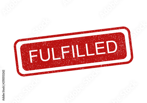 Foto Red ink rubber stamp with the word fulfilled printed in a rectangle shape isolat