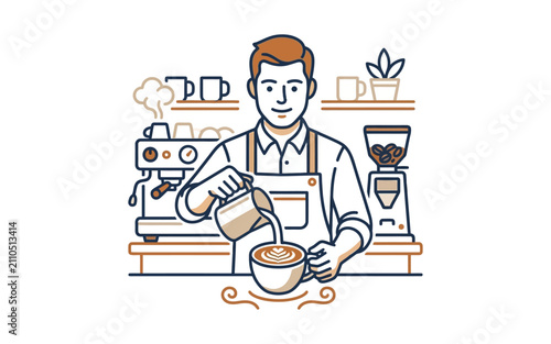 Barista Pouring Latte Art Vector Illustration