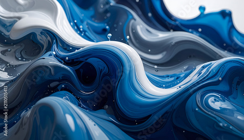 Abstract Blue and White Fluid Art Background