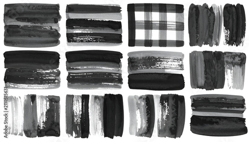 Black Brush Strokes and Paint Swatches for Artistic Design