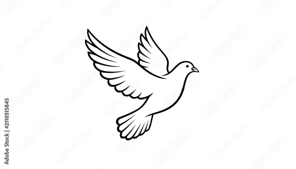 Fototapeta premium Elegant black outline of a white dove flying gracefully in the air, symbolizing world peace, hope, and freedom.