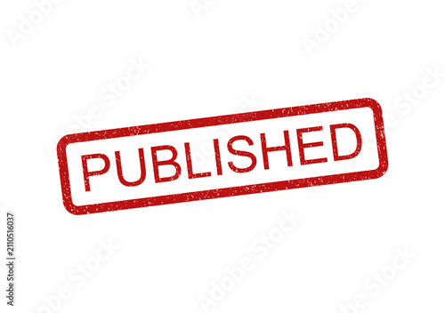 Red rubber stamp with the text published in a grunge style rectangle frame isolated on transparent background