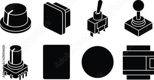 Картината върху платно Black and White Silhouettes of Electronic Control Components for User Interface