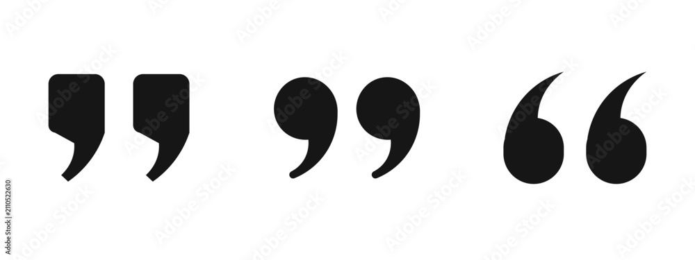 Fototapeta premium Set of quotation marks icons isolated on white background featuring bold double quote punctuation marks for text citation speech bubble statement and modern typography graphic design