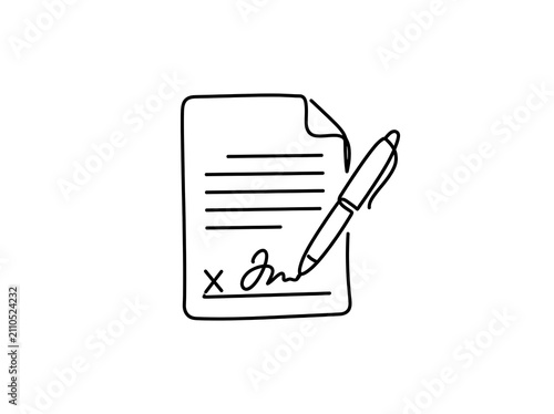 Hand signing document with pen icon