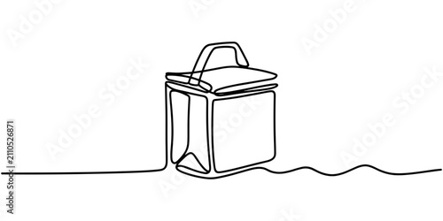 Konstfotografi Continuous one line drawing of an insulated food delivery bag with handle on a w
