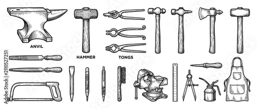 Foto Vintage Blacksmith Tools Collection Drawing
