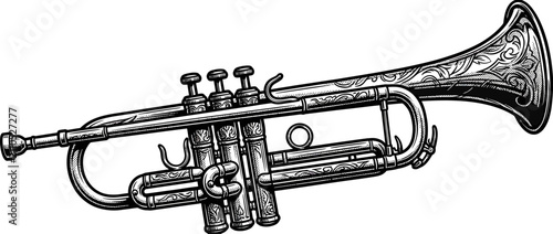Foto Vintage Engraved Brass Wind Instrument Illustration