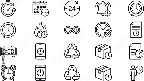 Canvastavla Time and schedule line icon set for productivity management deadline tracking ca