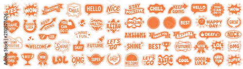 Cuadro en lienzo Set of orange typography sticker vector illustrations isolated on white backgrou