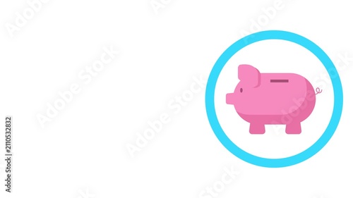 Animated Piggy Bank with Coin Icon in 4K, Money Saving and Banking Concept Motion Clip