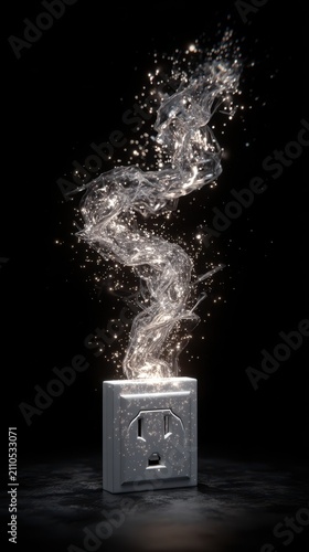 Electrical outlet emitting luminous water splash on black background sharp focus macro shot for home safety marketing
