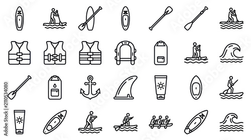 Obraz na płótnie Watersports activity and outdoor recreation line icons.