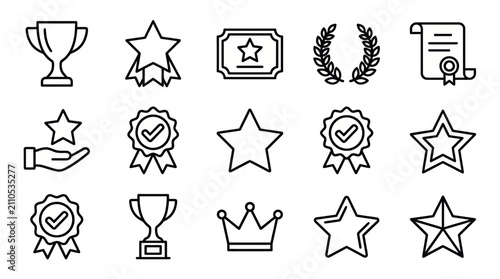 Картината върху платно Achievement awards and trophy line icon set.