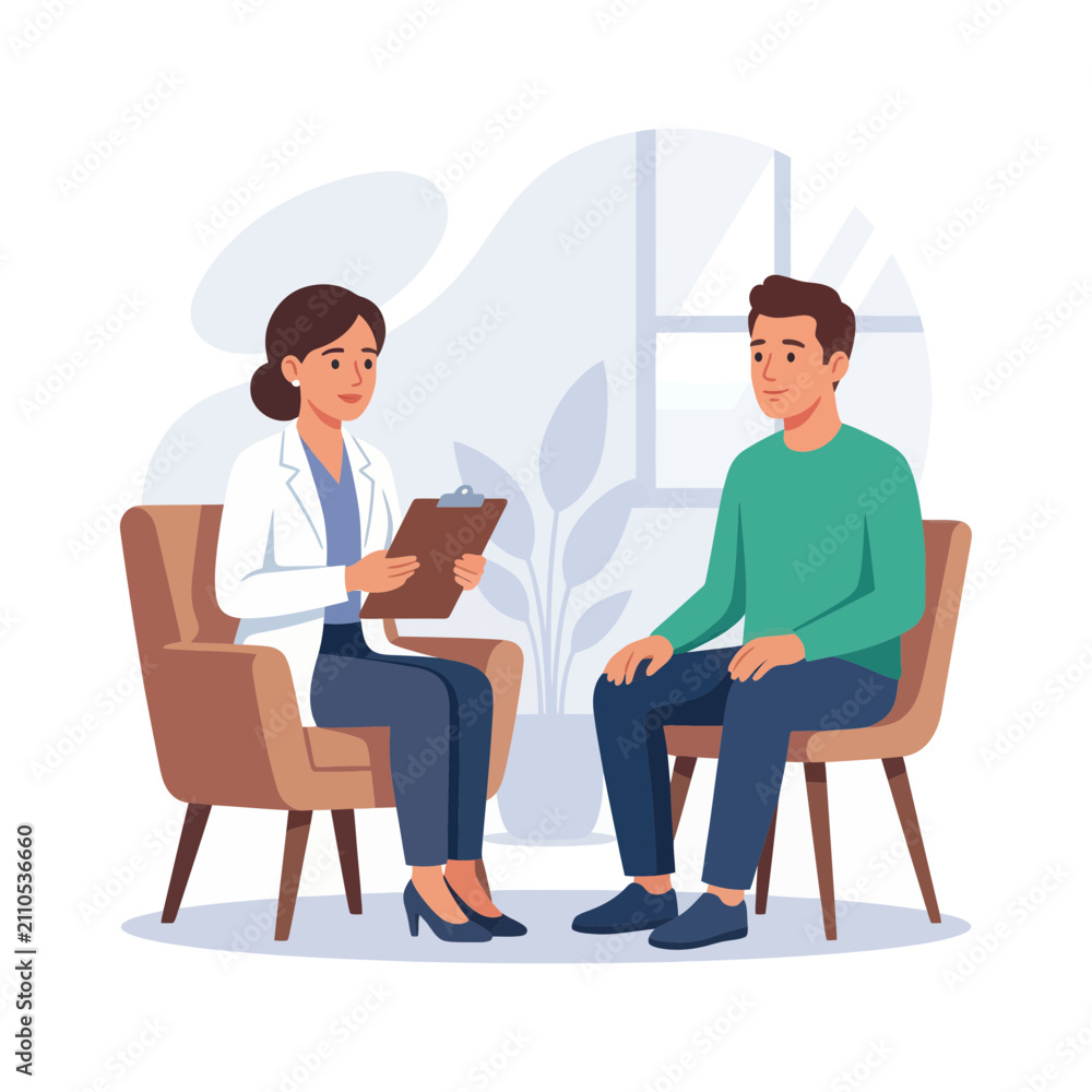 Fototapeta premium Doctor and Patient Consultation - Mental Health Therapy Session Illustration