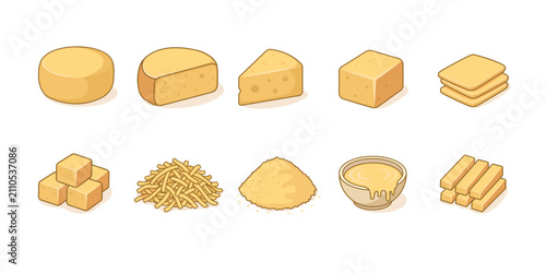 Quadro su tela Cheese prepartion collection vector clipart set featuring cheese wheel, edge, sl