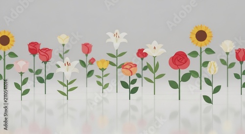 色とりどりの花々、柔らかな光の描画