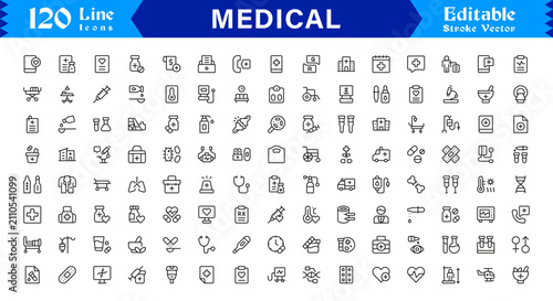 Medical, Healthcare Line Icon Set, Professional, Modern, Pixel-Perfect Outline Symbols for Clinics, Hospitals