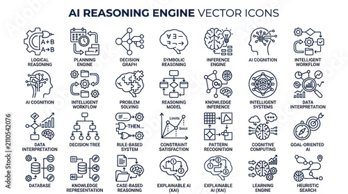 Фотография Artificial intelligence reasoning engine thin line vector icons set