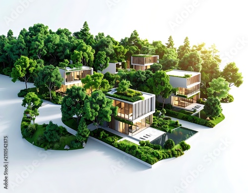 Modern eco friendly luxury homes trees.